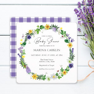 Rustic Daffodils & Wildblommor Square Baby Shower Inbjudningar