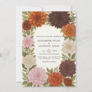 Rustic Dahlia Earthy Fall Tones Watercolor Bröllop Inbjudningar