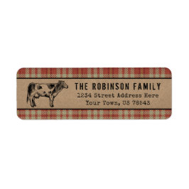 Rustic Dairy Cow Land Red Play Kraft Adress Returadress Etikett