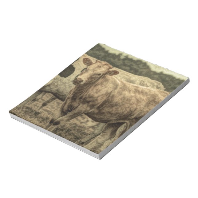 Rustic Dairy Farm Animal Brown Swiss Cow Anteckningsblock (Roterad)
