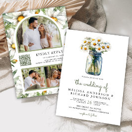 Rustic Daisies Floral Mason Jar QR Code Wedding Inbjudningar