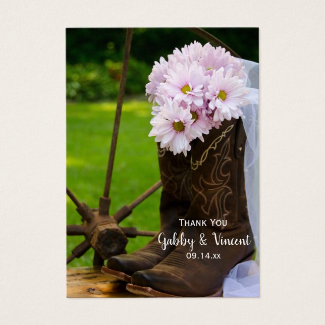 Rustic Daisy CowboyBoots Wedding Favor Märkre Visitkort (Framsidan)
