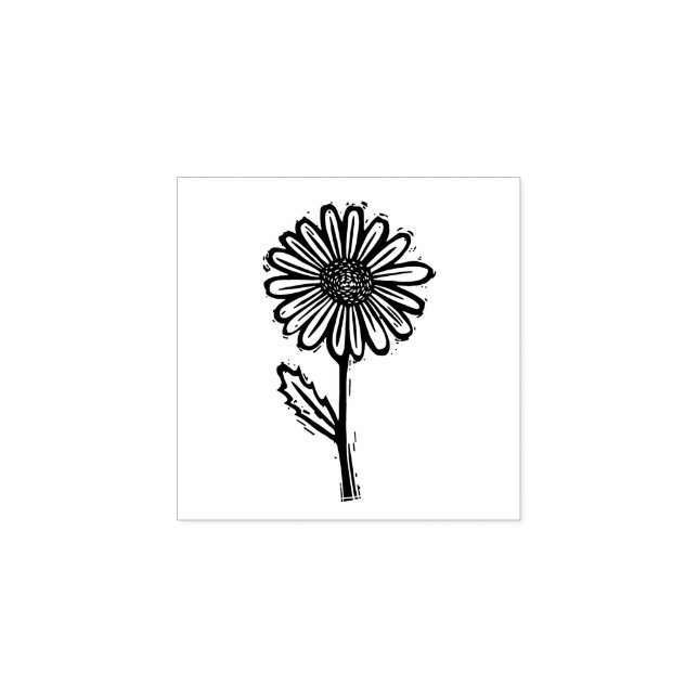 Rustic Daisy Flower och Stem Folk Art Printaking Stämpel (Tryck)