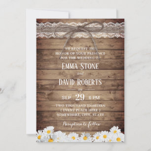 Rustic Daisy Flowers Snöre & Twine Bröllop Inbjudningar