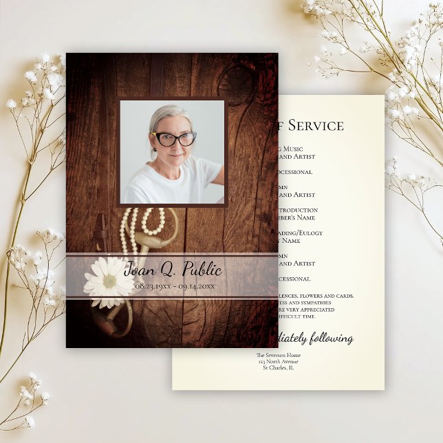 Rustic Daisy Horse Bit Western Funeral Service Program (Skapare uppladdad)