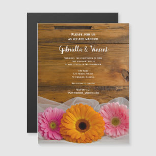 Rustic Daisy Trio Land Barn Bröllop Magnetisk Inbjudningskort