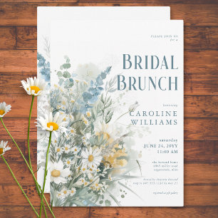 Rustic Daisys & Dusty Blue Blommigt Möhippa Brunch Inbjudningar