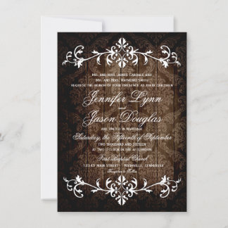 Rustic Damask Wood Flourish bröllopsinbjudningar Inbjudningar