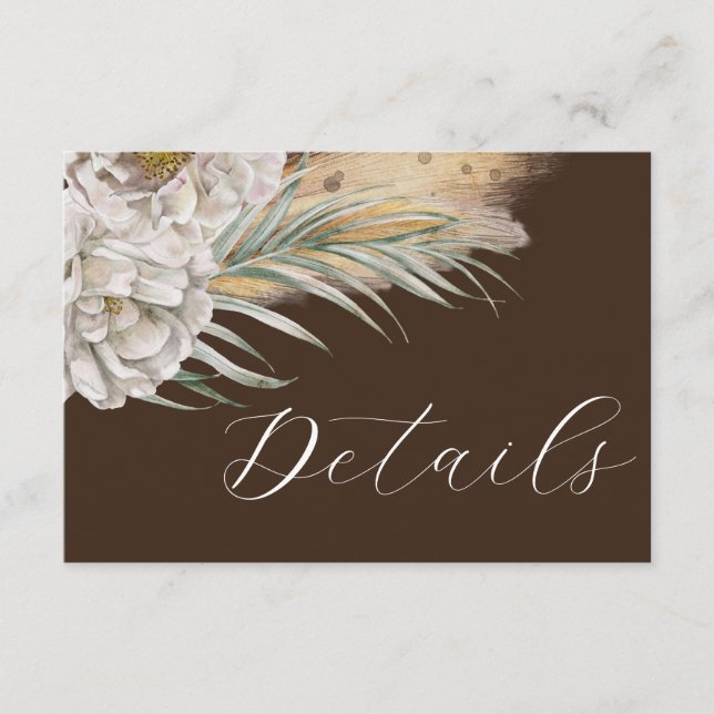 Rustic Dark Brown & White Flowers Wedding Details Tilläggskort (Framsida)