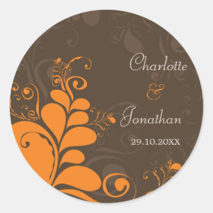 Rustic Deco Löv Swirls Fall Wedding Sticker Runt Klistermärke