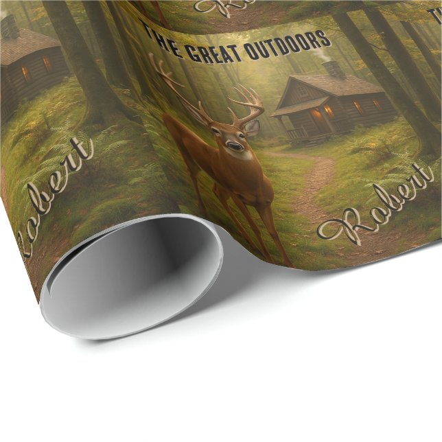 Rustic Deer Hunting Cabin Forest Signature Name Presentpapper (Rullad Hörn)