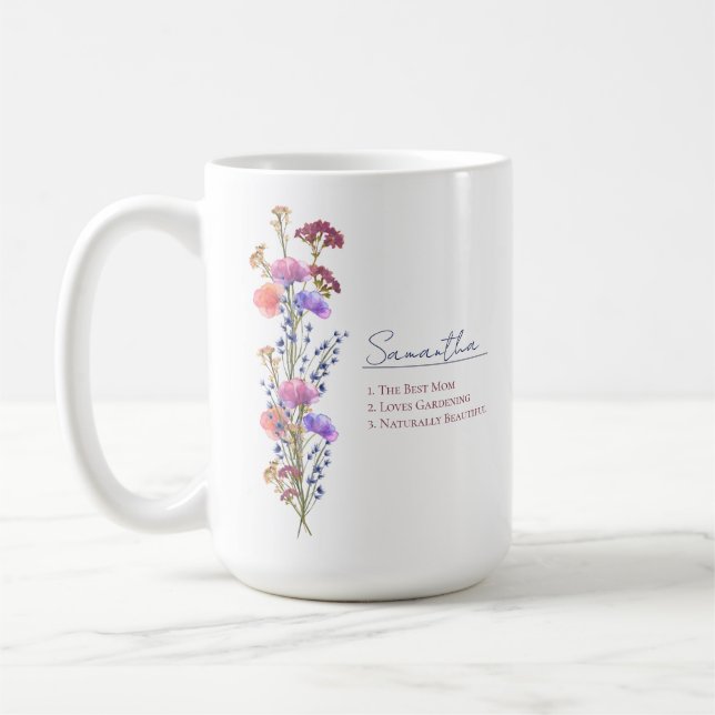 Rustic Delicate Acrylic Wildflower Personalized Kaffemugg (Vänster)