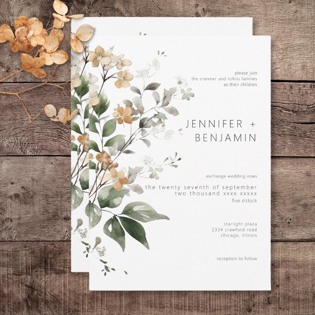Rustic delikat Tan Fall Wildblomma Bröllop Inbjudningar (Rustic Delicate Tan Fall Wildflowers Wedding Invitation)
