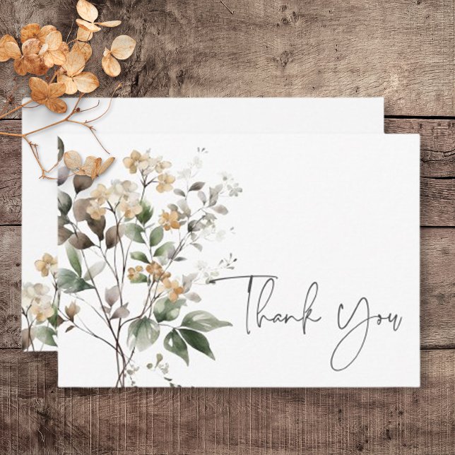 Rustic delikat Tan Fall Wildblomma Bröllop Tack Kort (Rustic Delicate Tan Fall Wildflowers Wedding Thank You Card)