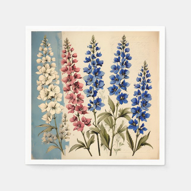 Rustic Delphinium Botanical Pappersservett (Framsidan)