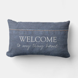 Rustic denim Blue mönster Välkommen till mitt lill Lumbarkudde