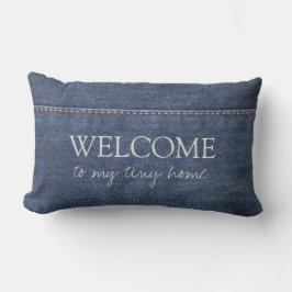 Rustic denim Blue mönster Välkommen till mitt lill Lumbarkudde