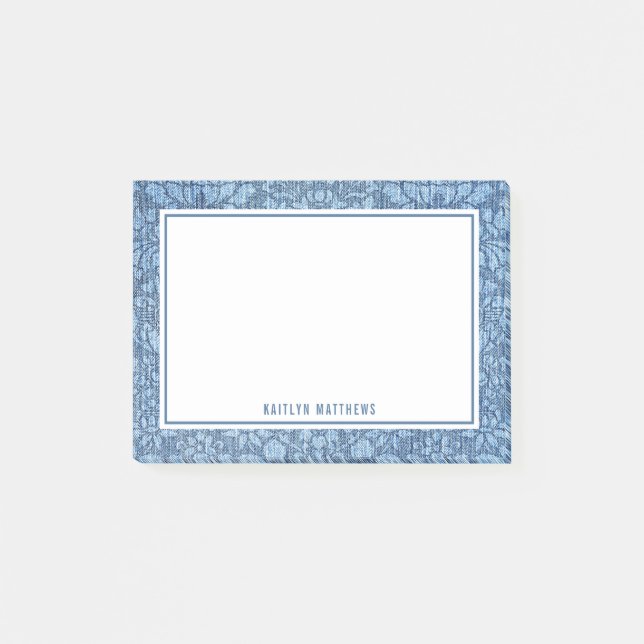 Rustic Denim Damask Jeans Struktur Namn Post-it Block (Framsida)
