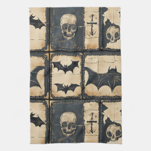 Rustic Denim Halloween Patchwork Mönster Kökshandduk