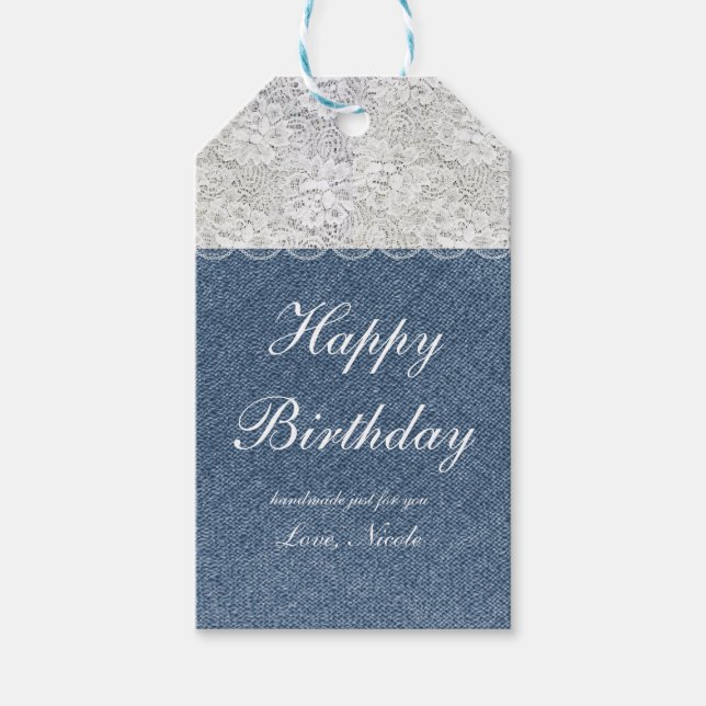 Rustic Denim & Lace Holiday Julpresentetikett Presentetikett (Framsidan)
