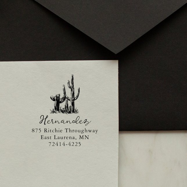 Rustic Desert Cacti Script Return Address Stämpel (Skapare uppladdad)