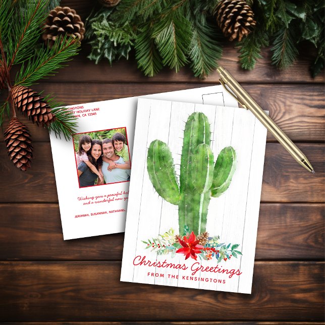 Rustic Desert Cactus Helgdag Photo Helg Vykort (Rustic Desert Cactus Christmas Holiday Photo Postcard)