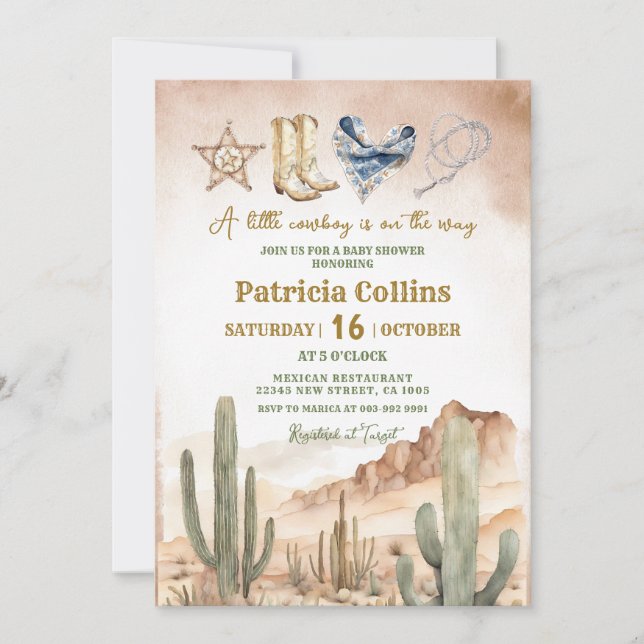 Rustic Desert Succulent Cactus Baby Shower Inbjudningar (Framsida)