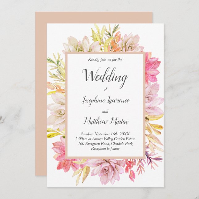 Rustic Desert Succulents bröllopsinbjudningar Inbjudningar (Fram/baksida)