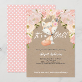 Rustic, dess flicka, Blommigt, skog, babyskor Inbjudningar