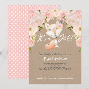 Rustic, dess flicka, Blommigt, skog, babyskor Inbjudningar