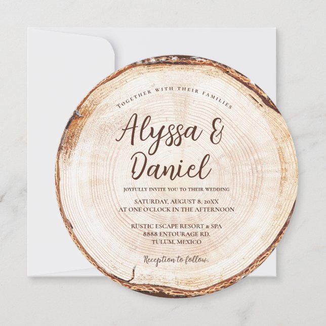 Rustic Destination Wedding Forest Wood Träd ringar Inbjudningar (Framsida)
