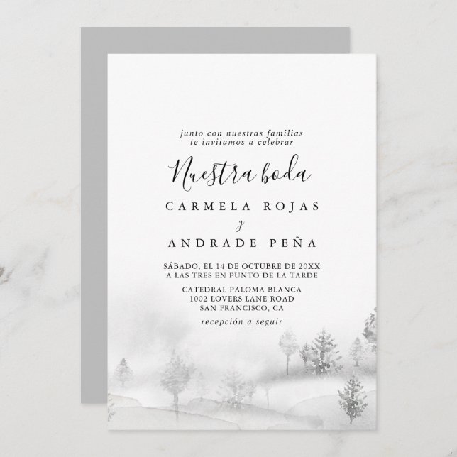 Rustic Destination Winter Mountain Nuestra Boda Inbjudningar (Fram/baksida)