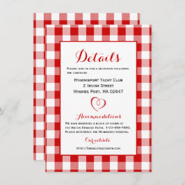 Rustic Details Directions Gingham Red White Checks Inbjudningar