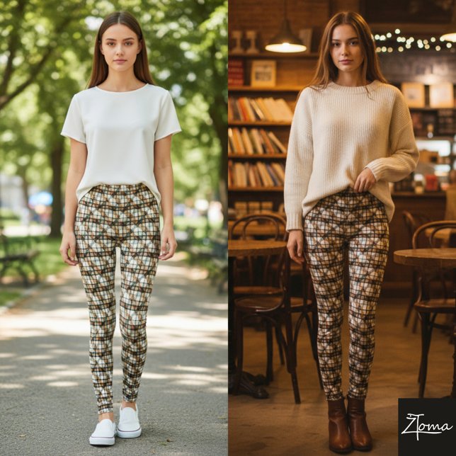 Rustic Diagonal Plaid Tweed Weave Earth Leggings (Skapare uppladdad)