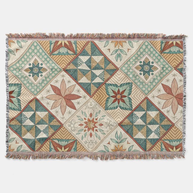 Rustic Diamond Patchwork Mönster - Geometric Filt (Framsidan)