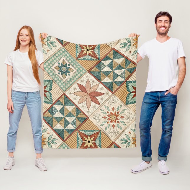 Rustic Diamond Patchwork Mönster - Geometric Fleecefilt (På plats)