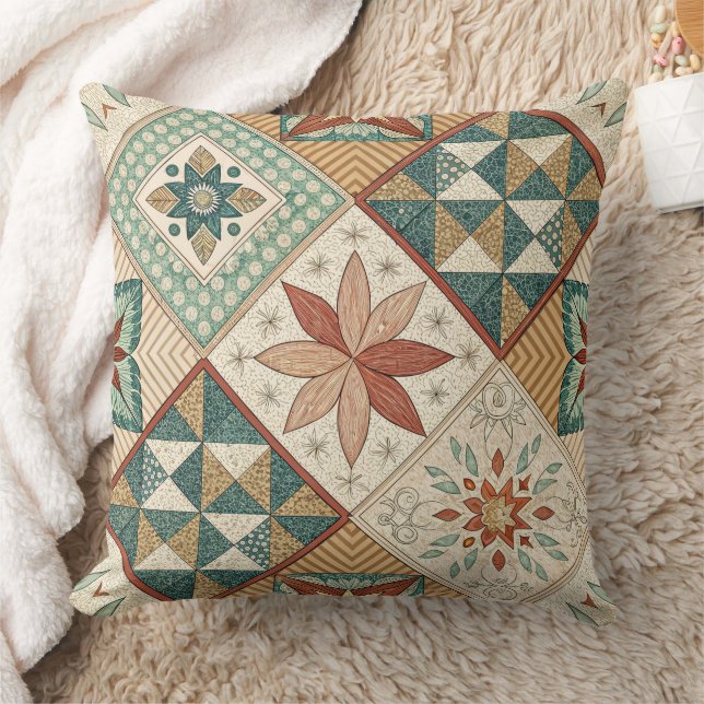 Rustic Diamond Patchwork Mönster - Geometric Kudde (Filt)