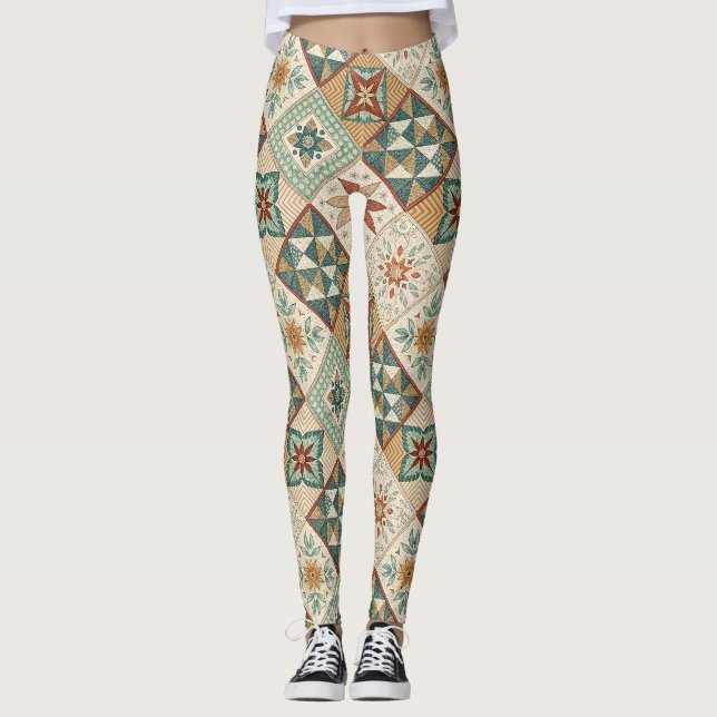 Rustic Diamond Patchwork Mönster - Geometric Leggings (Framsida)
