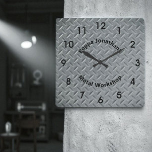 Rustic Diamond Plate Faux Metall Lug Mönster Anpas Fyrkantig Klocka