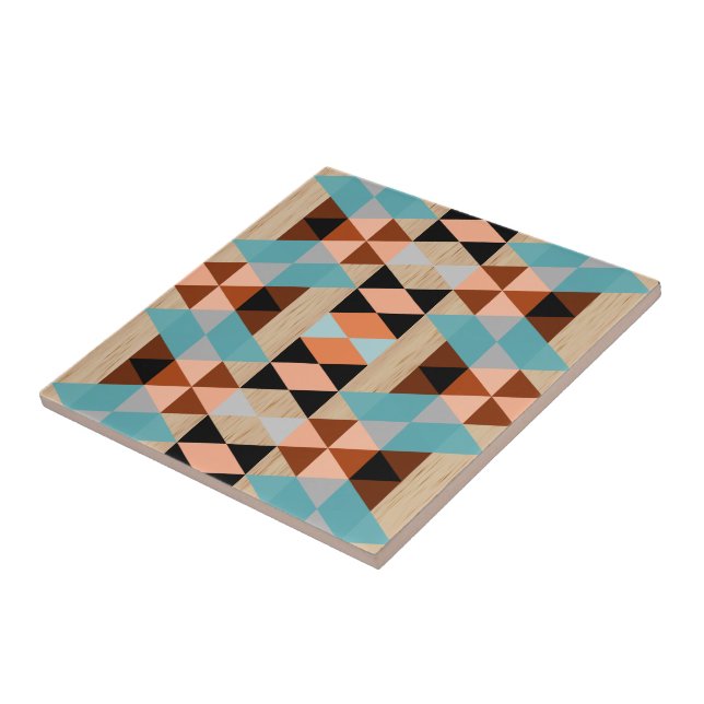 Rustic Diamond Squares Triangles Wood Art Mönster Kakelplatta (Sidan)