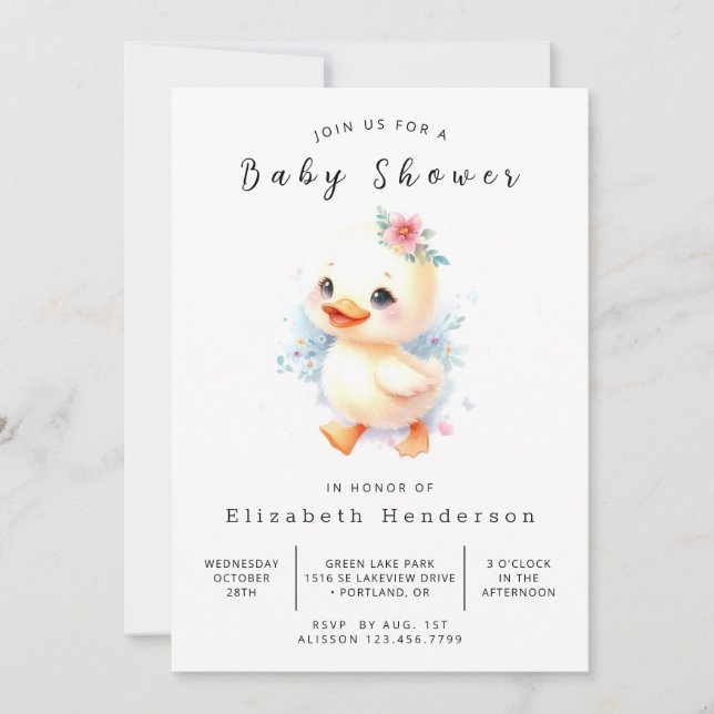 Rustic Digital Anka Baby Shower Inbjudningar (Framsida)