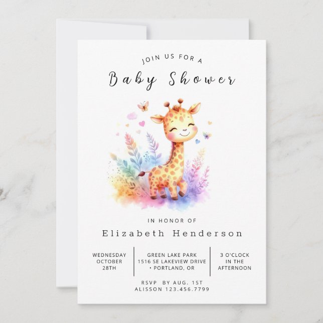 Rustic Digital Giraffe Baby Shower Inbjudningar (Framsida)