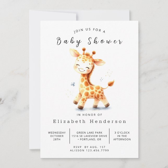 Rustic Digital Giraffe Baby Shower Inbjudningar (Framsida)