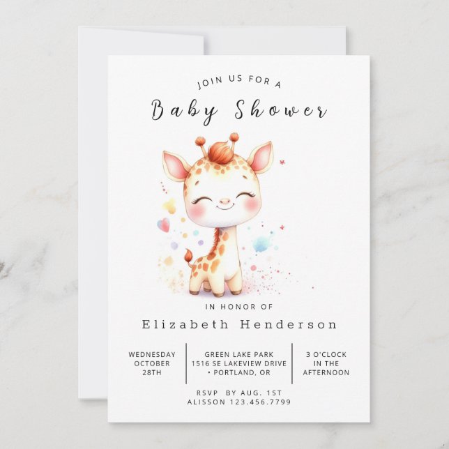Rustic Digital Giraffe Baby Shower Inbjudningar (Framsida)