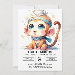 Rustic Digital Monkey Birthday Inbjudningar