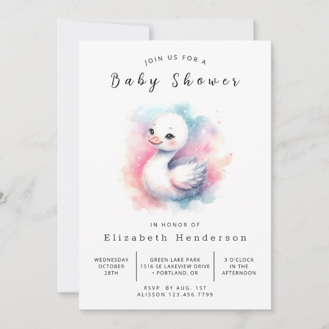 Rustic Digital Svan Baby Shower Inbjudningar (Framsida)