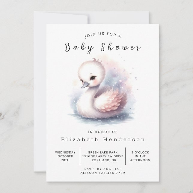 Rustic Digital Svan Baby Shower Inbjudningar (Framsida)