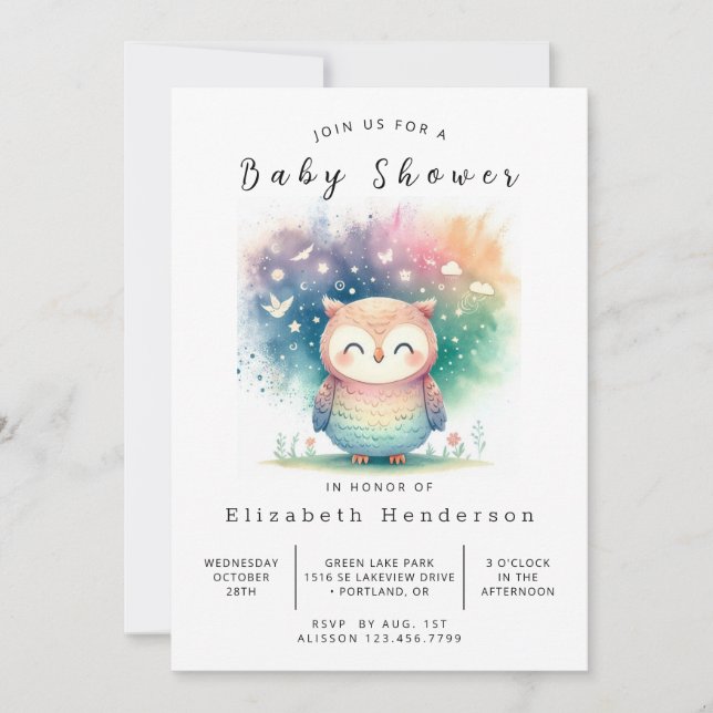Rustic Digital Uggla Baby Shower Inbjudningar (Framsida)