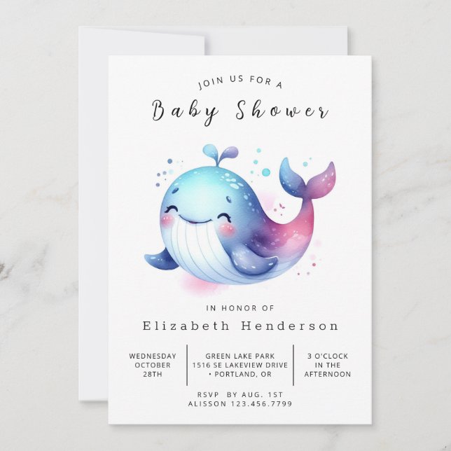 Rustic Digital Whale Baby Shower Inbjudningar (Framsida)