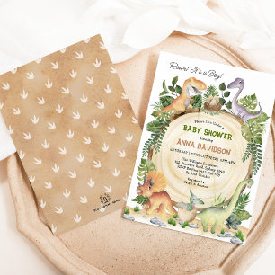 Rustic Dinosaur Greenery Boy Shower Inbjudningar